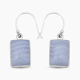 Blue Lace Agate Silver Plain Earrings
