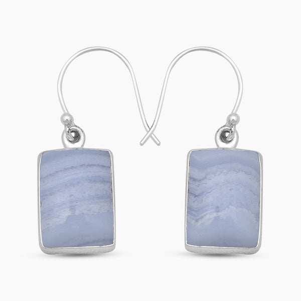 Blue Lace Agate Silver Plain Earrings