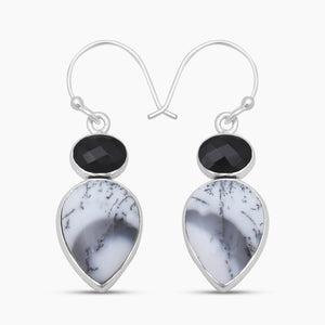 Dendritic Opal & Black Onyx Silver Earrings