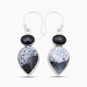 Dendritic Opal & Black Onyx Silver Earrings