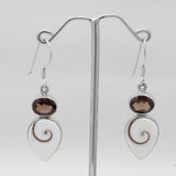 Shiva Eye Shell & Smoky Quartz Silver Earrings