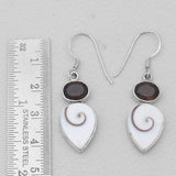 Shiva Eye Shell & Smoky Quartz Silver Earrings