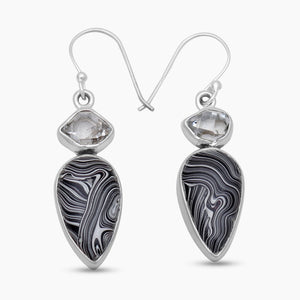 Natural Black Fordite Silver Earrings