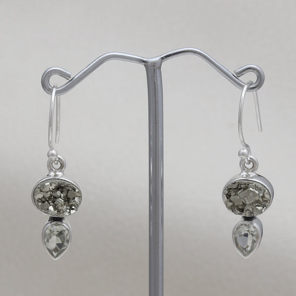 925 Silver Pyrite Druzy Earrings