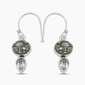 925 Silver Pyrite Druzy Earrings