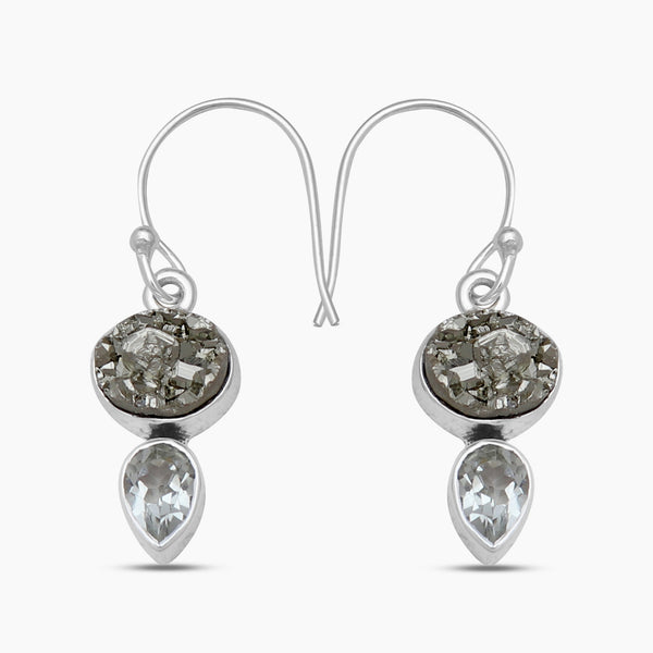 925 Silver Pyrite Druzy Earrings