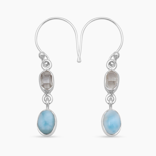 Larimar & Herkimer Quartz Silver Earrings