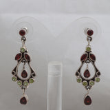 Natural Garnet Peridot Silver Earrings