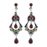 Natural Garnet Peridot Silver Earrings