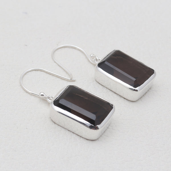 Smoky Quartz Silver Dangle Earrings