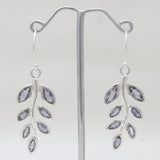 Blue Iolite Gemstone Silver Leaf Earrings