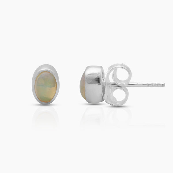 Ethiopian Opal Stud Silver Earrings