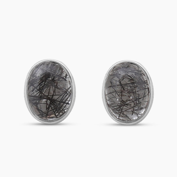 Tourmalated Quartz Silver Stud Earrings