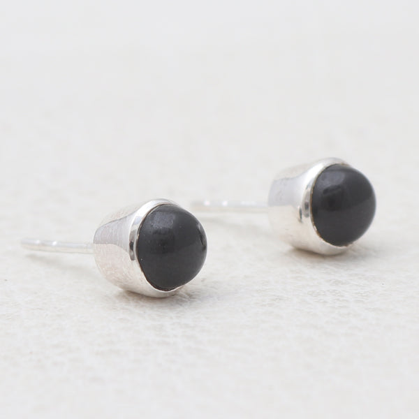 Black Onyx Silver Studs Earrings