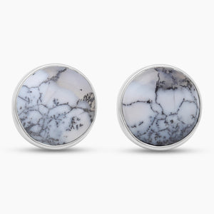 Dendritic Opal Silver Stud Earrings