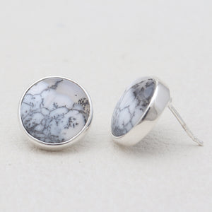 Dendritic Opal Silver Stud Earrings