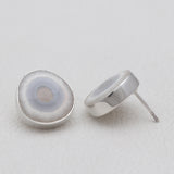 Solar Ice Quartz Silver Stud Earrings