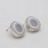 Solar Ice Quartz Silver Stud Earrings