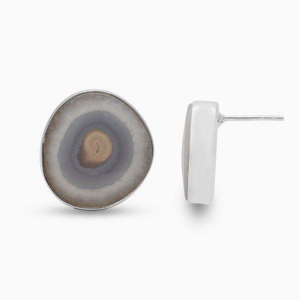 Solar Ice Quartz Silver Stud Earrings