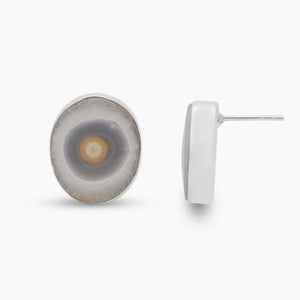 Solar Ice Quartz Silver Stud Earrings