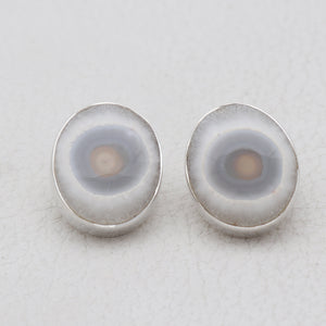 Solar Ice Quartz Silver Stud Earrings