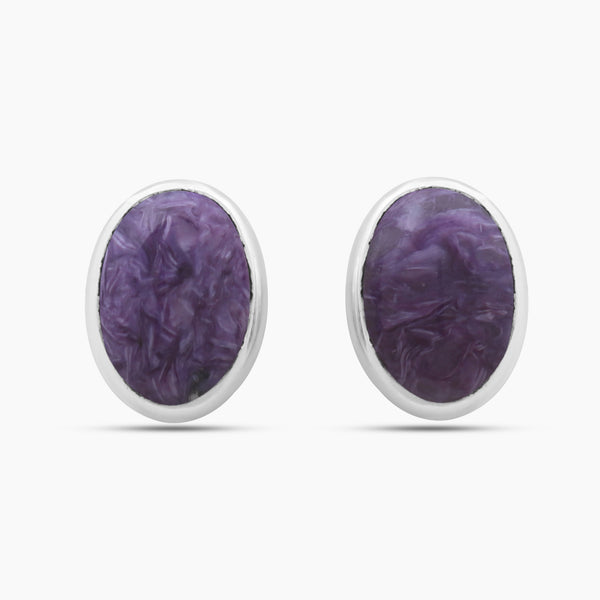 Charoite Silver Earrings
