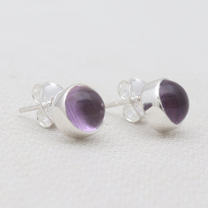 Purple Amethyst Silver Stud Earrings