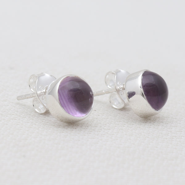 Purple Amethyst Silver Stud Earrings