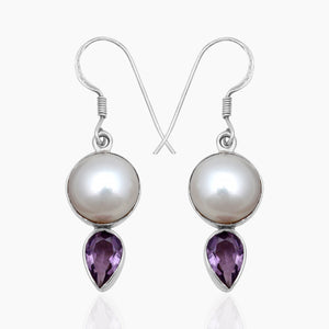 Pearl &  Blue Topaz Silver Earrings