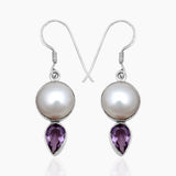 Pearl &  Blue Topaz Silver Earrings