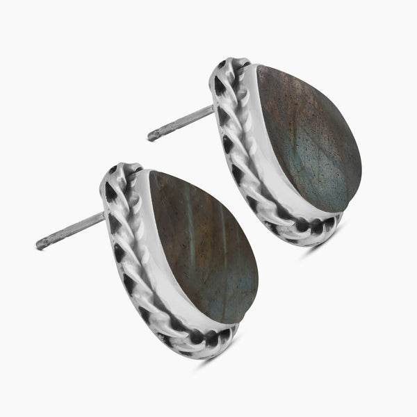 Natural Labradorite Silver Studs Earrings