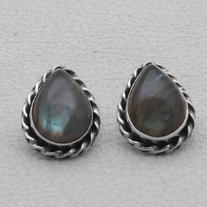 Natural Labradorite Silver Studs Earrings
