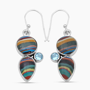 Rainbow Calsilica Silver Earrings