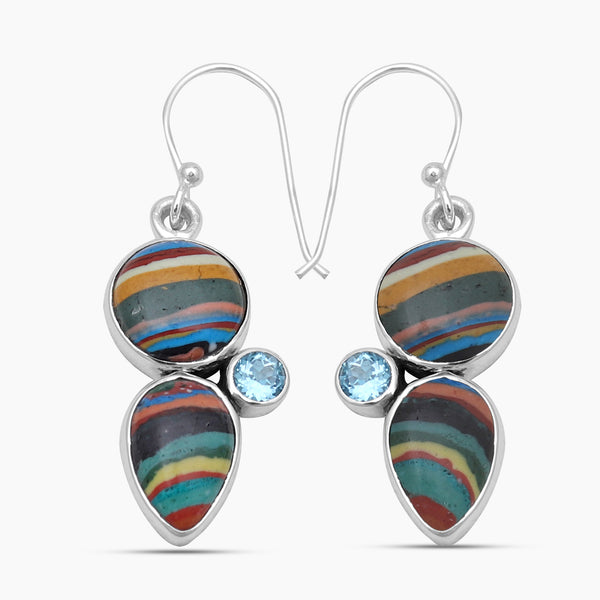 Rainbow Calsilica Silver Earrings