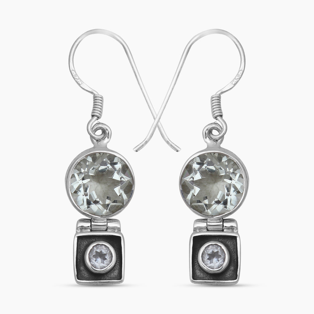 Green Amethyst Silver Earrings