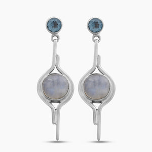 Natural Rainbow Moonstone Silver Earrings