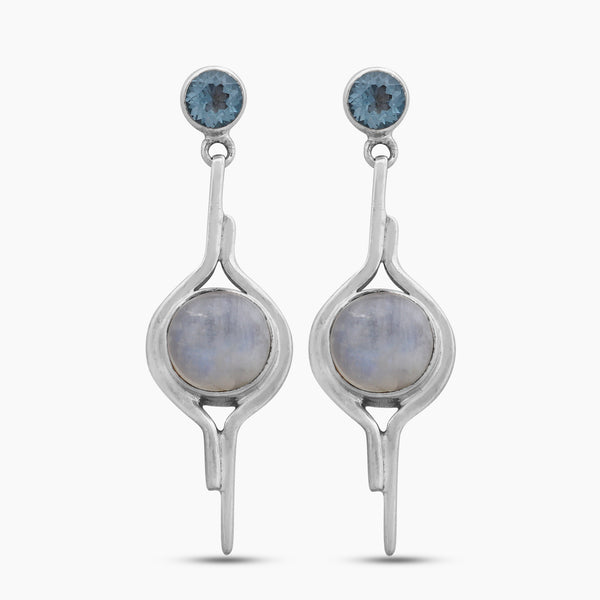 Natural Rainbow Moonstone Silver Earrings
