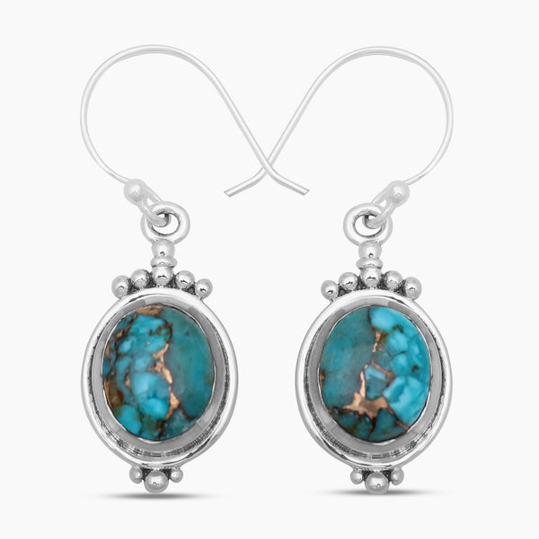 Blue Copper Turquoise Silver Earrings