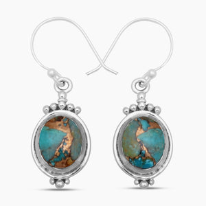 Blue Copper Turquoise Silver Earrings