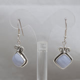 Natural Blue Lace Agate Silver Earrings