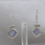 Natural Blue Lace Agate Silver Earrings