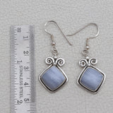 Natural Blue Lace Agate Silver Earrings