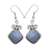 Natural Blue Lace Agate Silver Earrings