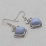 Natural Blue Lace Agate Silver Earrings