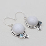 Checker Cut White Quartzite Silver Earrings