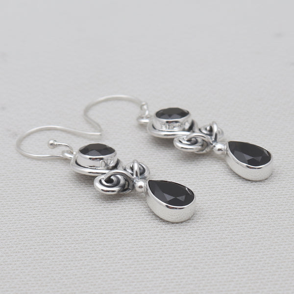 Black Onyx Silver Earrings