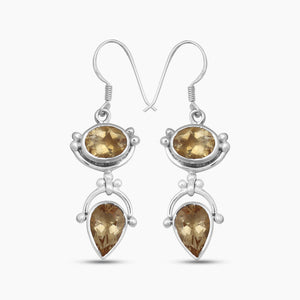 Natural Citrine Silver Earrings