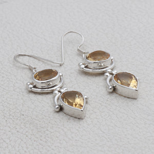 Natural Citrine Silver Earrings