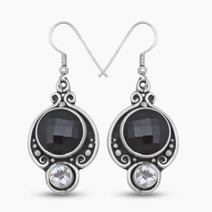 Natural Black Onyx Silver Earrings