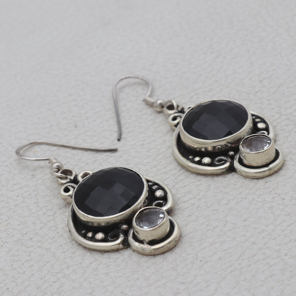 Natural Black Onyx Silver Earrings